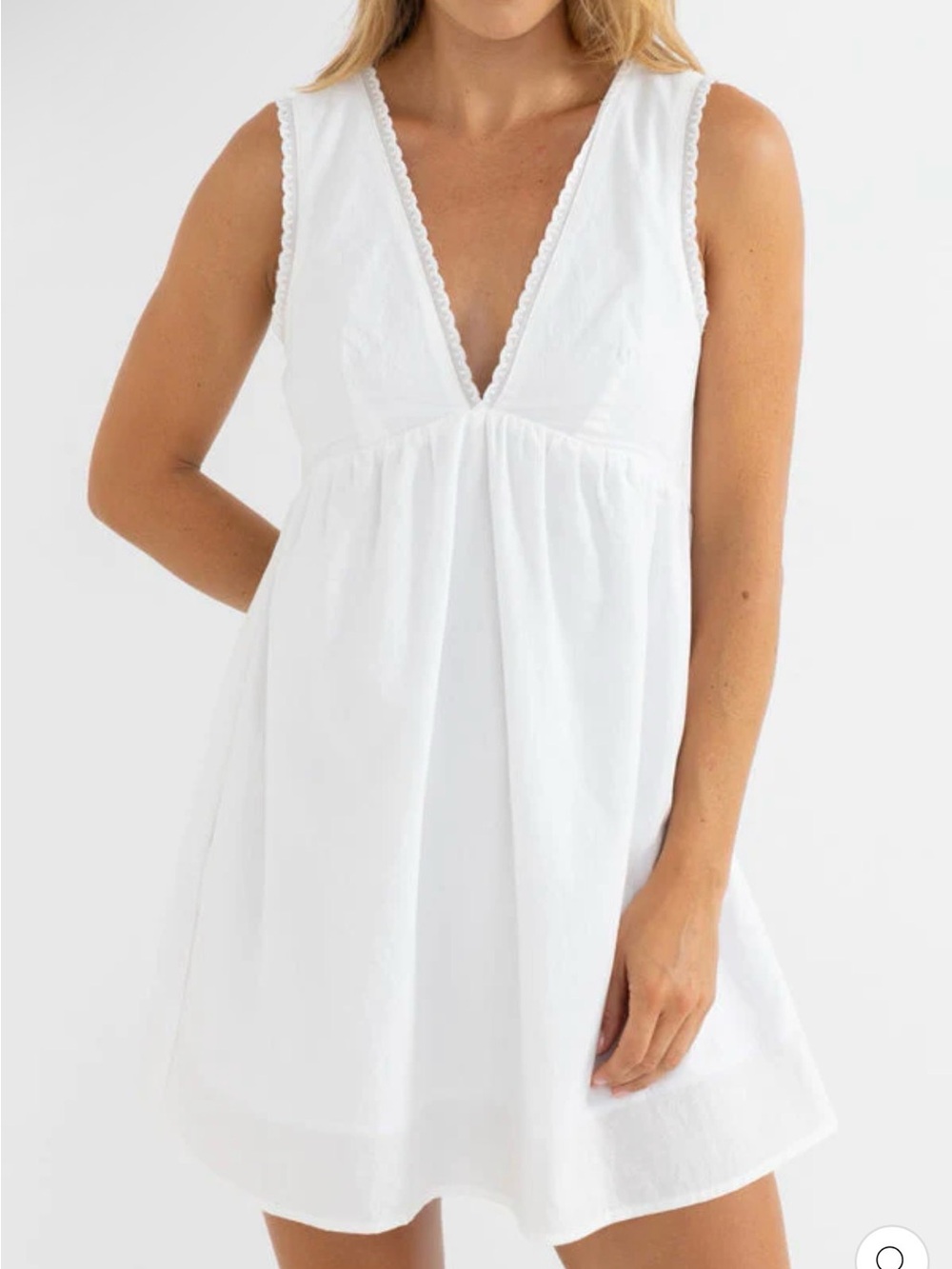 Rhythm White Sleeveless V-Neck Babydoll Dress - Picture 4 of 7